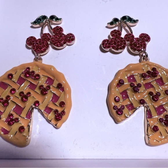 New Disney X BaubleBar Mickey Mouse Cherry Pie Red Crystal Dangle Earrings NIB - Picture 2 of 6